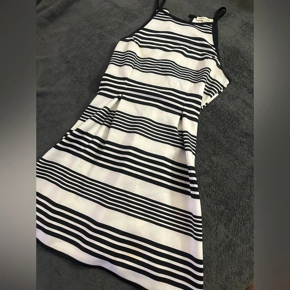 one shoulder black and white striped dress Black/White Stripe One Shoulder Dress WHIF Clothing Boutique
